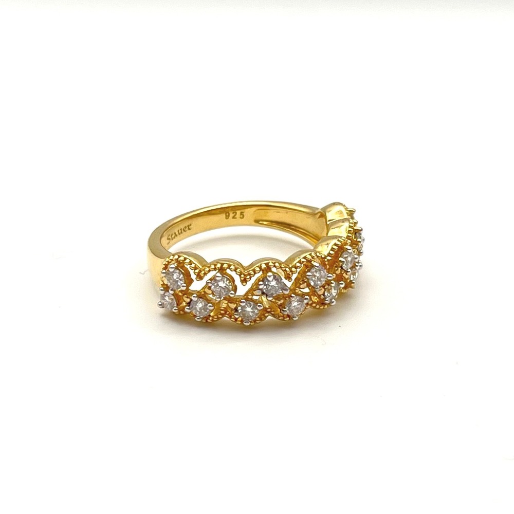 Stauer Gold‎ Over Sterling Silver 925 Scalloped Clear Stone Band Ring Size 6